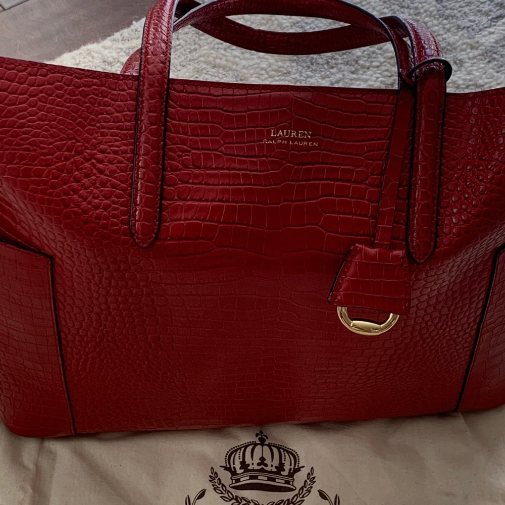 New Leather Ralph Lauren Carlyle Tote Bag.